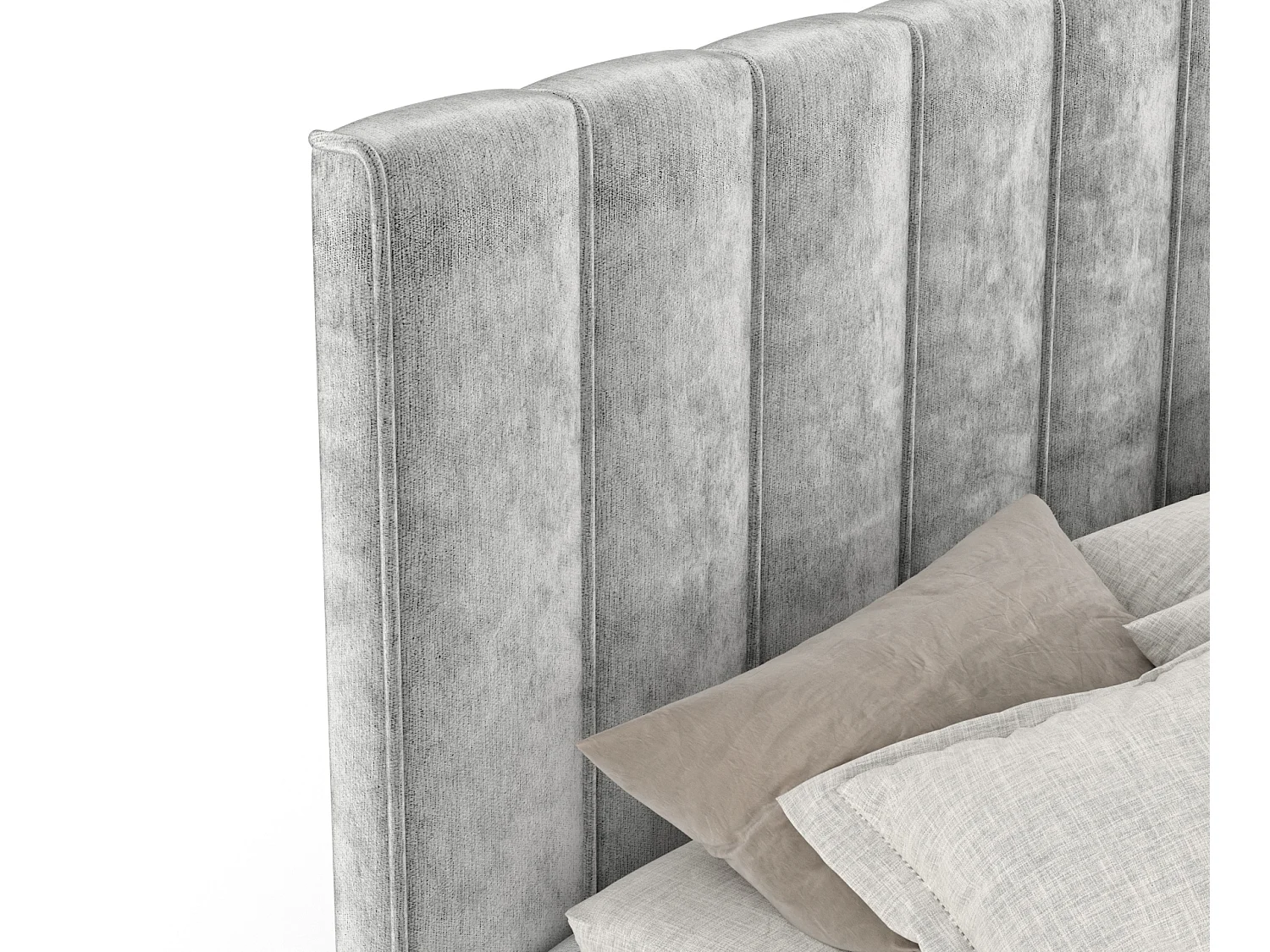 Boxspringbett aus Chenille-Stoff Moretti - Matratze - Toppermatratze - 140x200 cm - hellgrau