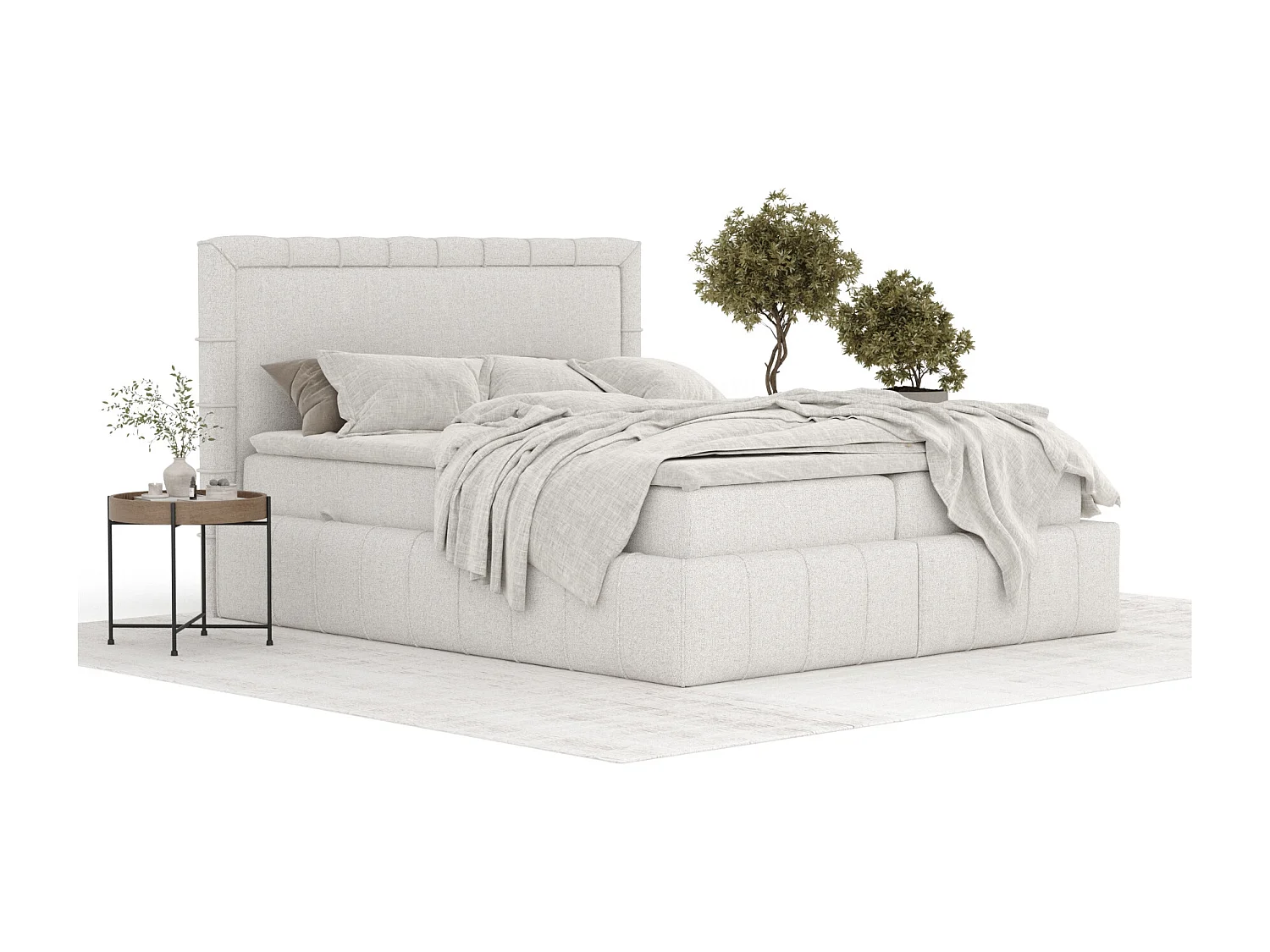 Boxspringbett aus Webstoff Sundown - Matratze - Toppermatratze - 200x200 cm - beige