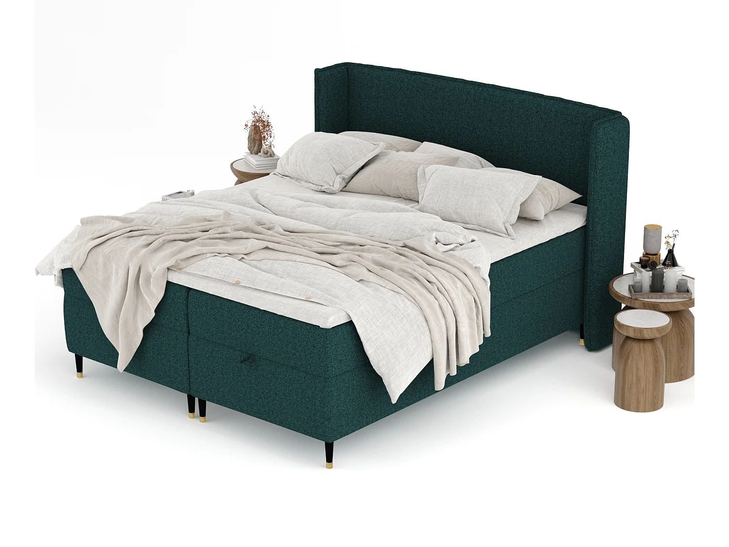 Boxspringbett aus Webstoff Monpelli - Matratze - Toppermatratze - 180x200 cm - grün
