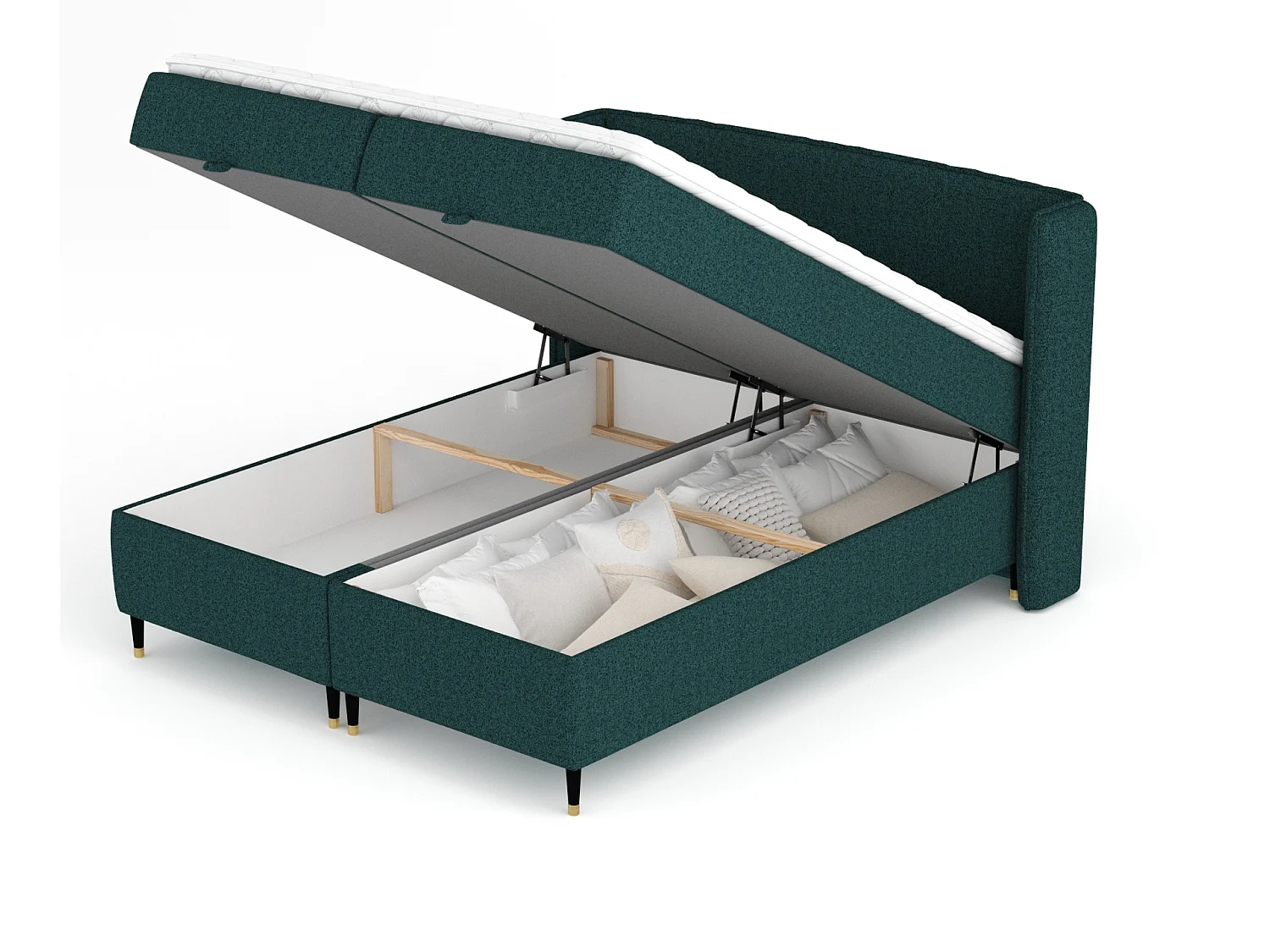 Boxspringbett aus Webstoff Monpelli - Matratze - Toppermatratze - 180x200 cm - grün