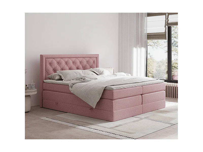 Boxspringbett aus Webstoff Aurelia - Matratze - Toppermatratze - 140x200 cm - rosa