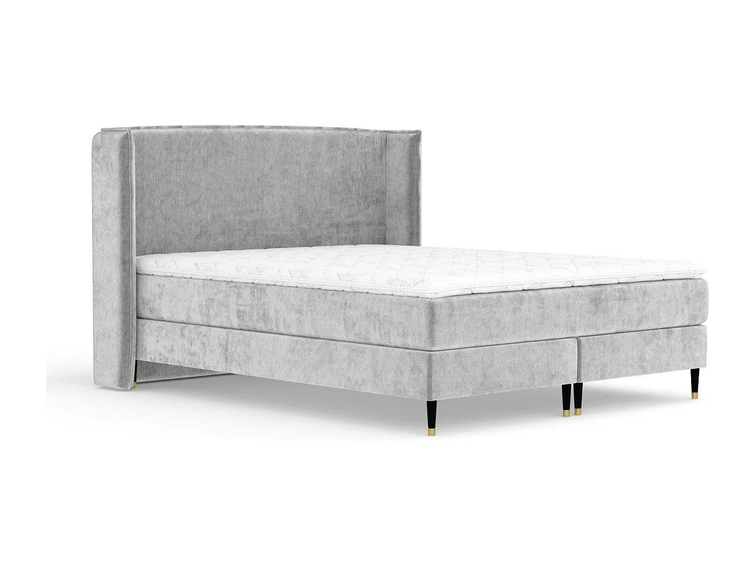 Lit boxspring en tissu chenille Ardis - matelas - surmatelas - 160x200 cm - gris clair