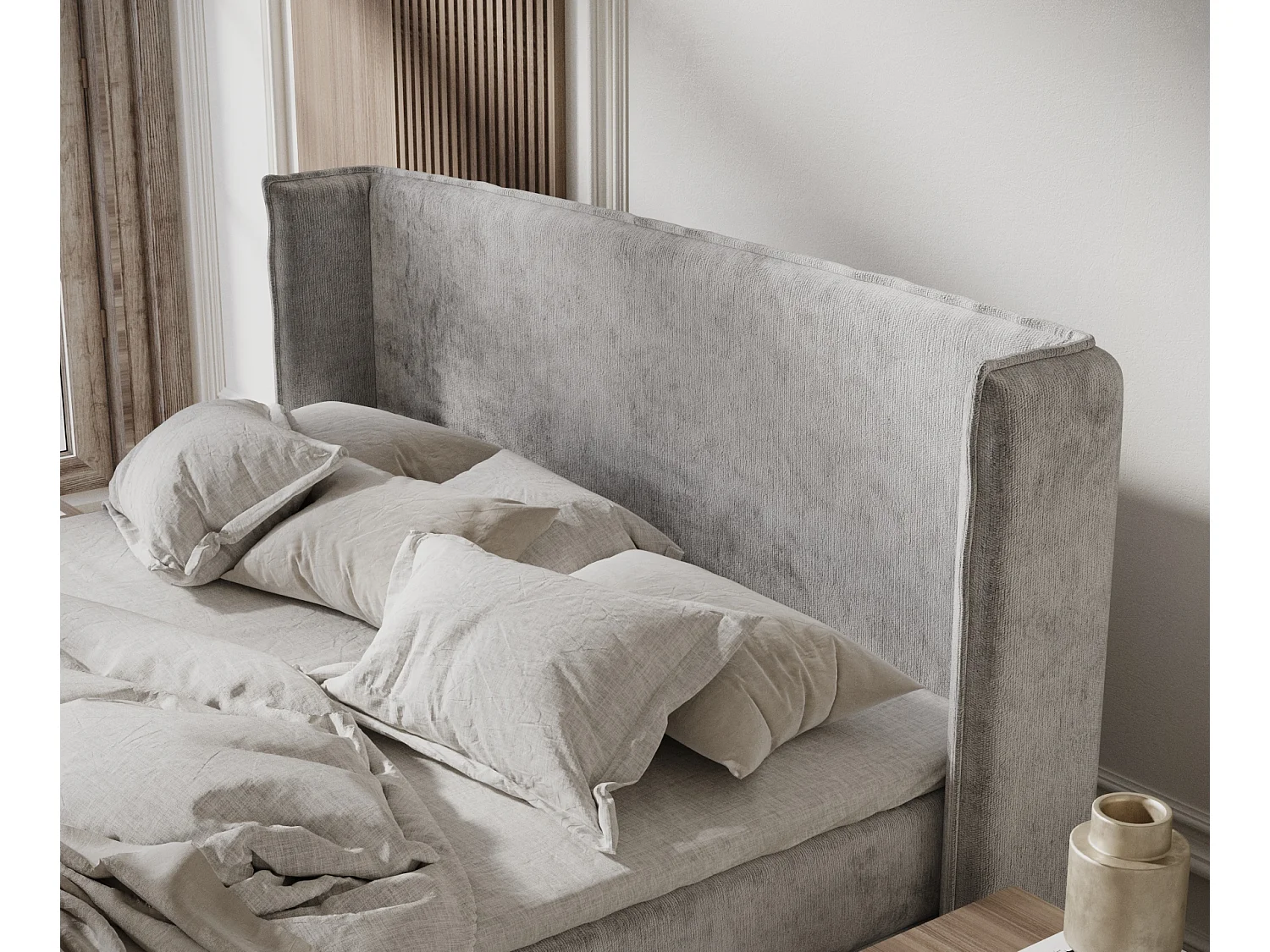 Lit boxspring en tissu chenille Ardis - matelas - surmatelas - 160x200 cm - gris clair