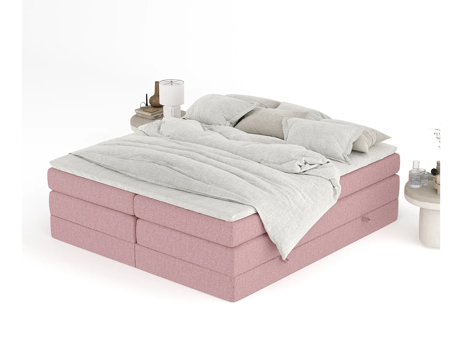 Lit boxspring en toile tissée Juniper - matelas - surmatelas - 160x200 cm - rose