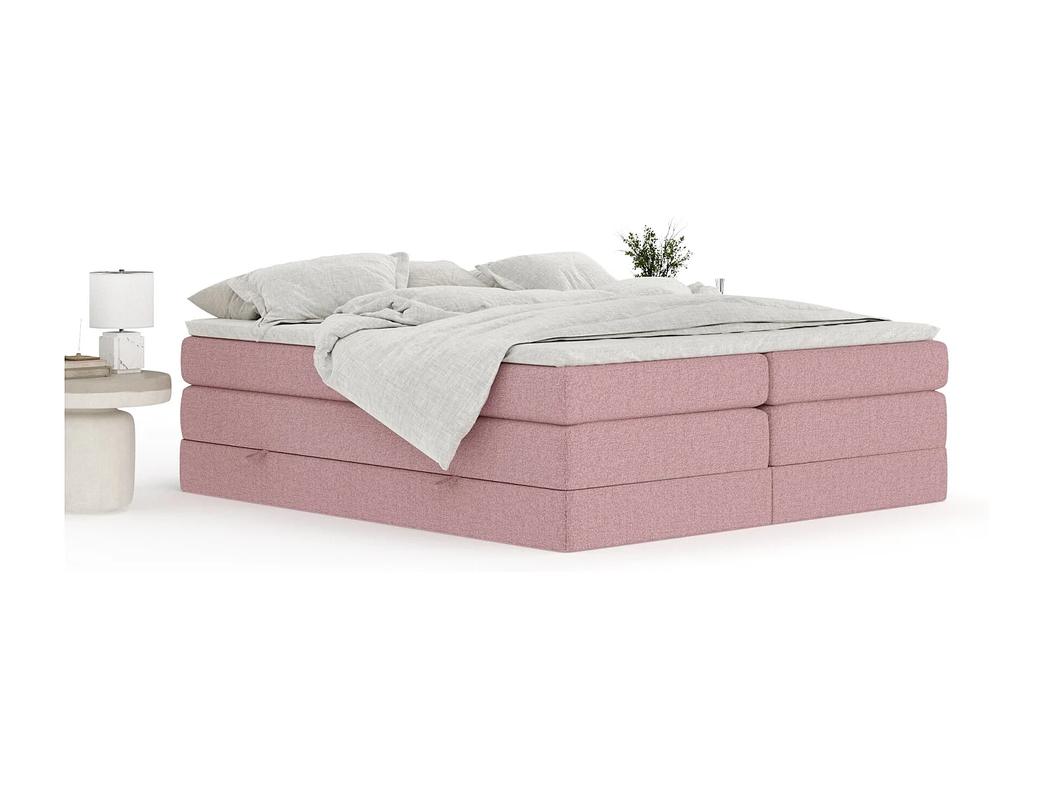 Boxspringbett aus Webstoff Juniper - Matratze - Toppermatratze - 160x200 cm - rosa