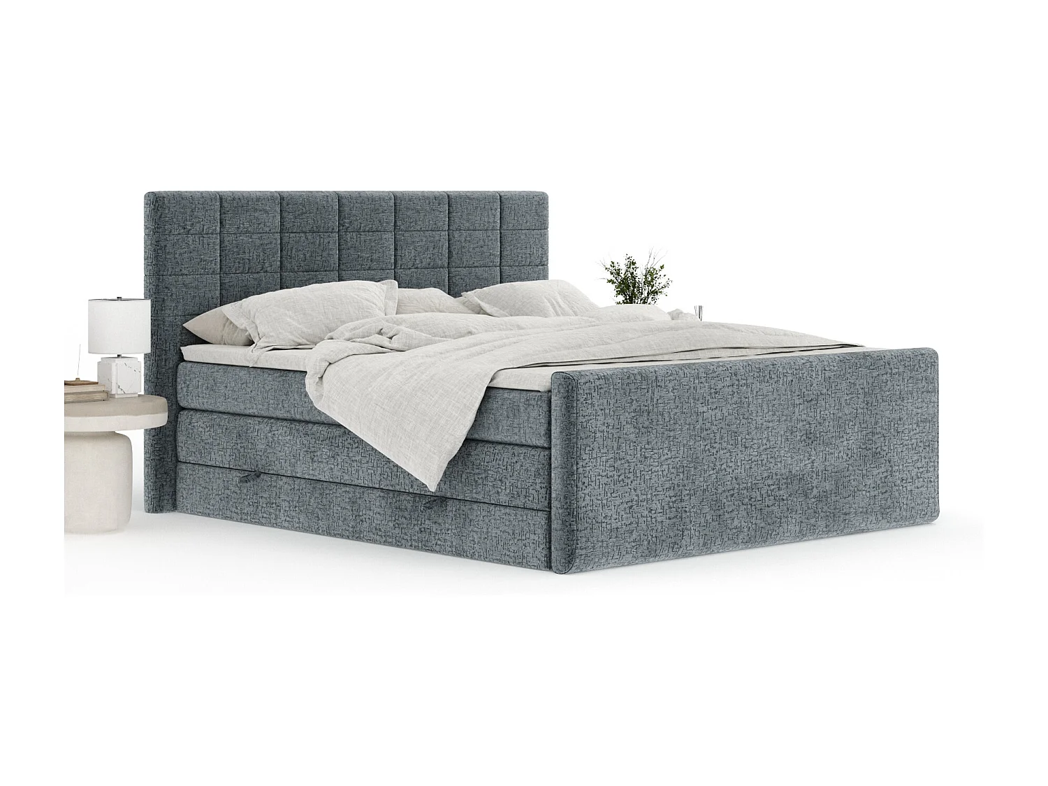 Boxspringbett aus Chenille-Stoff Ava - Matratze - Toppermatratze - 200x200 cm - grau