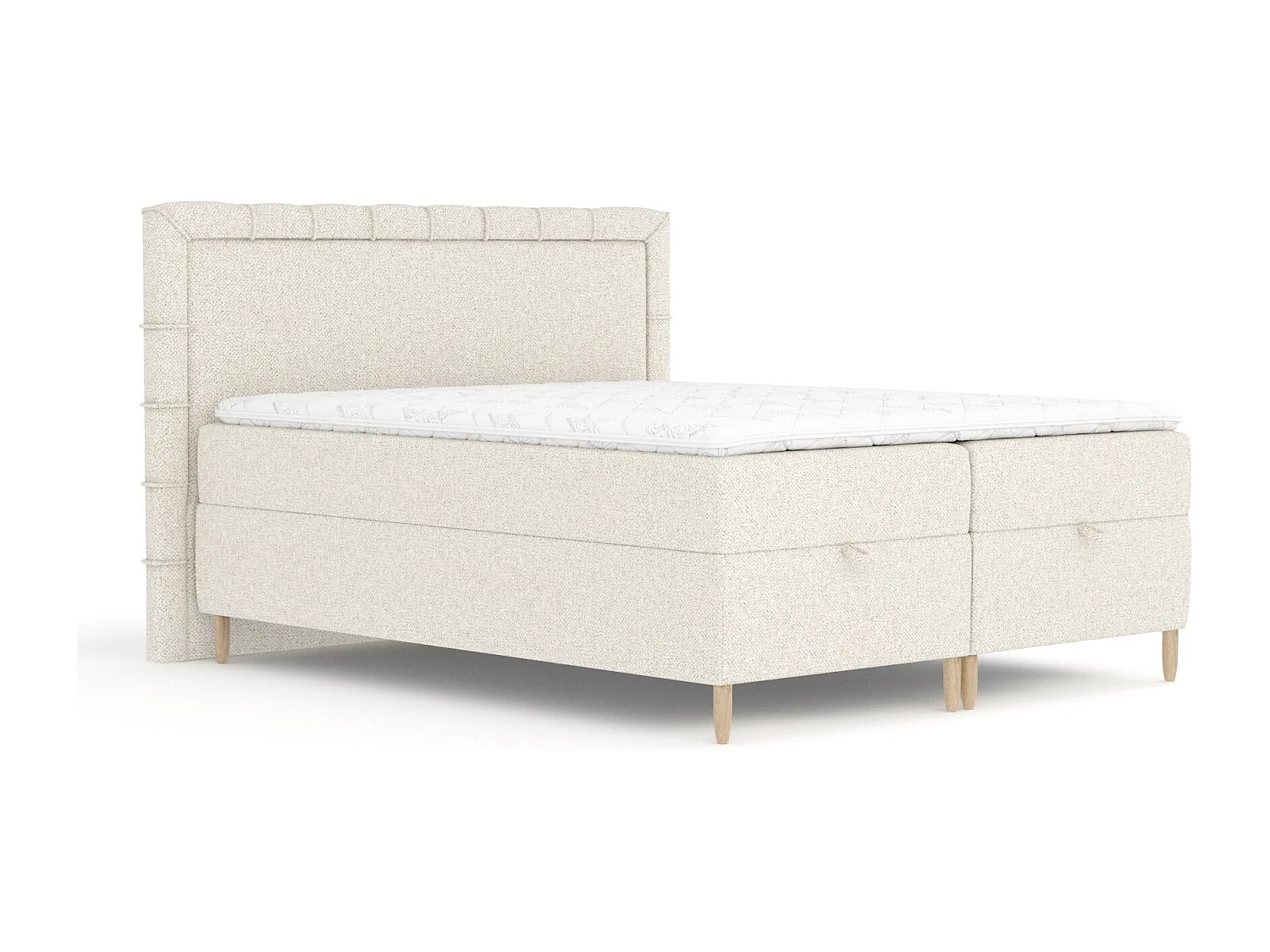Lit boxspring en tissu bouclette Voyage - matelas - surmatelas - 200x200 cm - creme