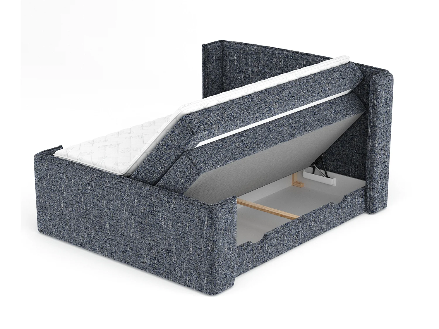 Boxspringbett aus Webstoff Freeland - Matratze - Toppermatratze - 200x200 cm - marineblau