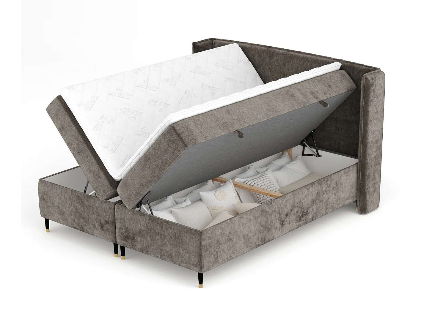 Boxspringbett aus Chenille-Stoff Segni - Matratze - Toppermatratze - 140x200 cm - braun