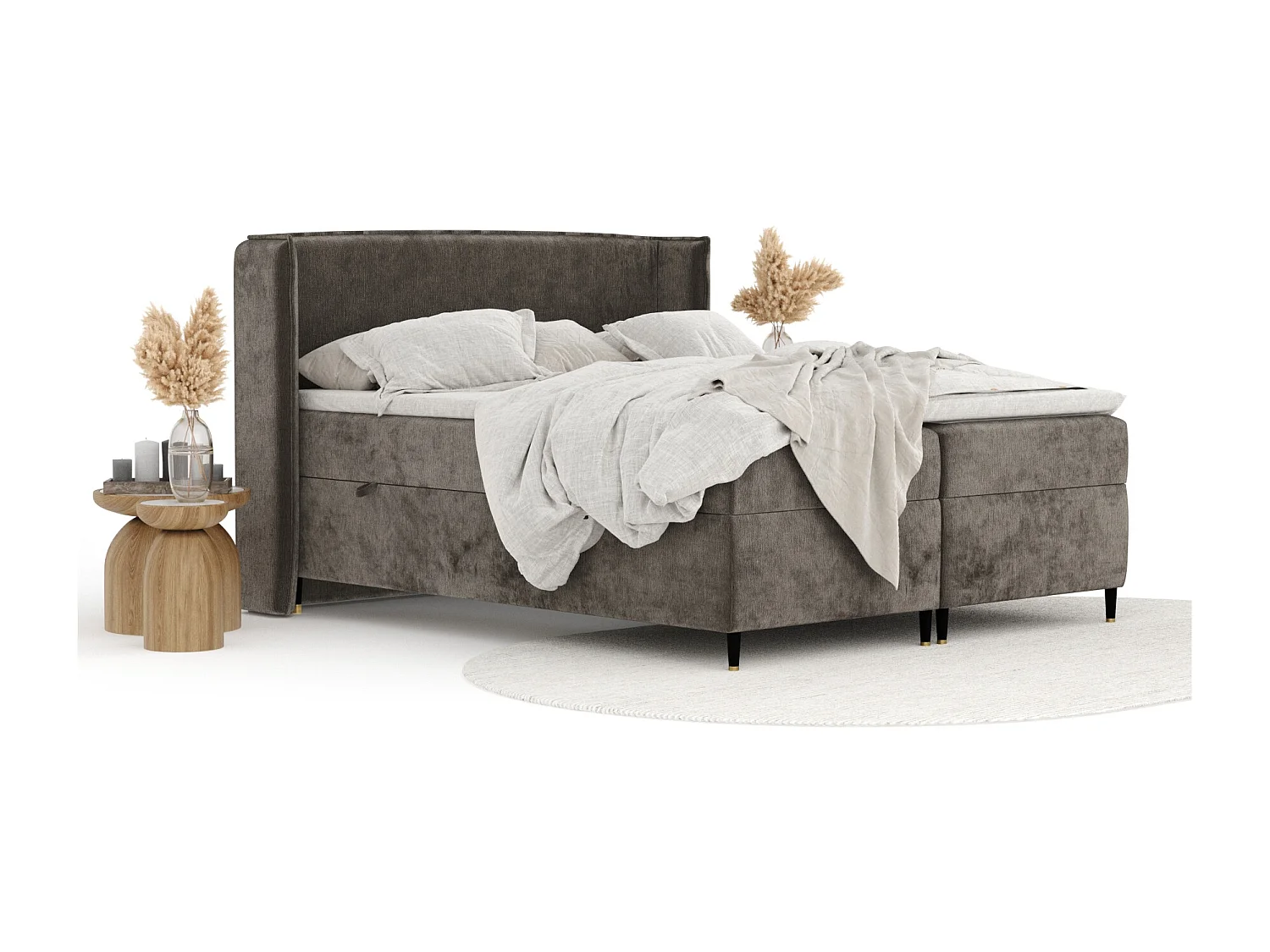 Boxspringbett aus Chenille-Stoff Segni - Matratze - Toppermatratze - 140x200 cm - braun