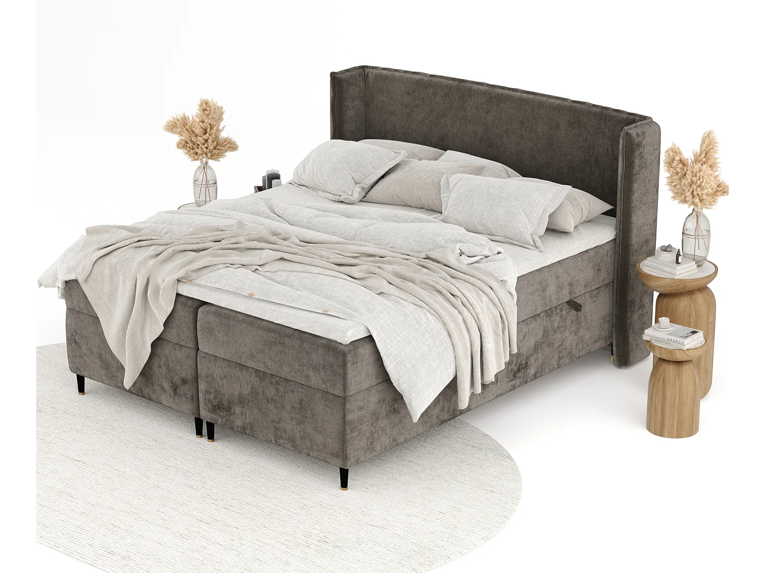 Lit boxspring en tissu chenille Segni - matelas - surmatelas - 140x200 cm - brun