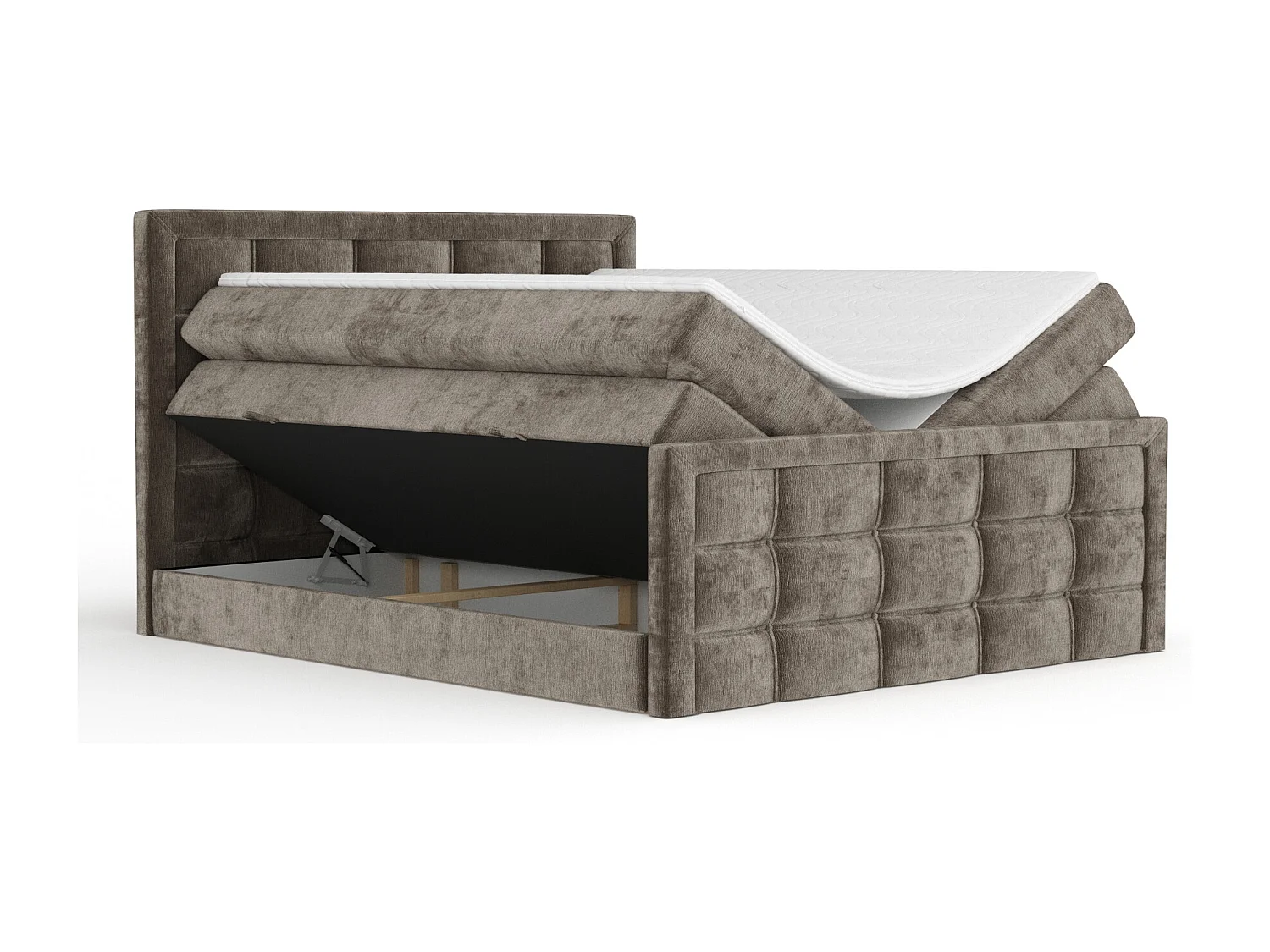 Boxspringbett aus Chenille-Stoff Ambrosia - Matratze - Toppermatratze - 200x200 cm - braun