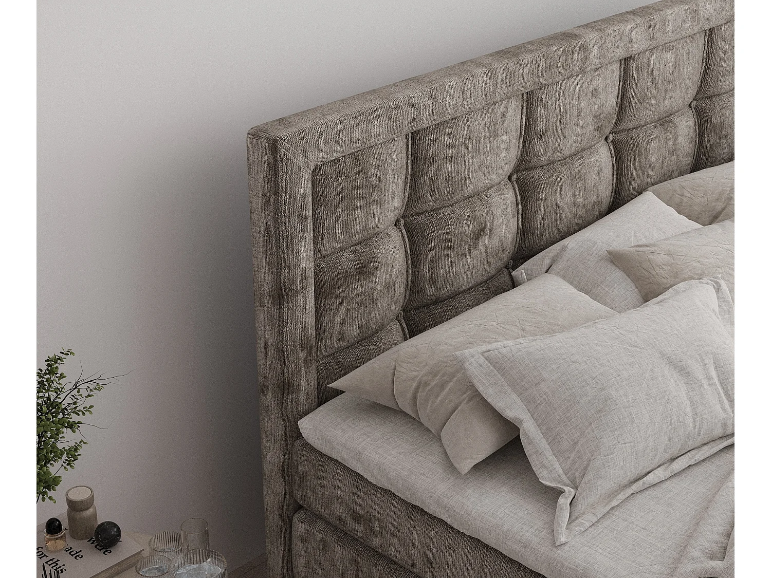 Boxspringbett aus Chenille-Stoff Ambrosia - Matratze - Toppermatratze - 200x200 cm - braun