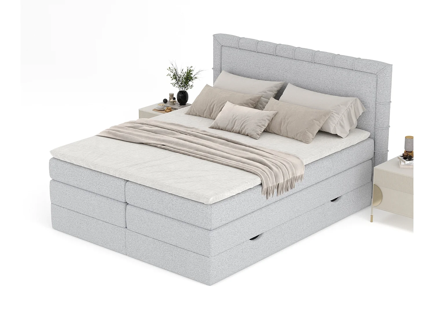 Boxspringbett aus Webstoff Rosabel - Matratze - Toppermatratze - 140x200 cm - hellgrau
