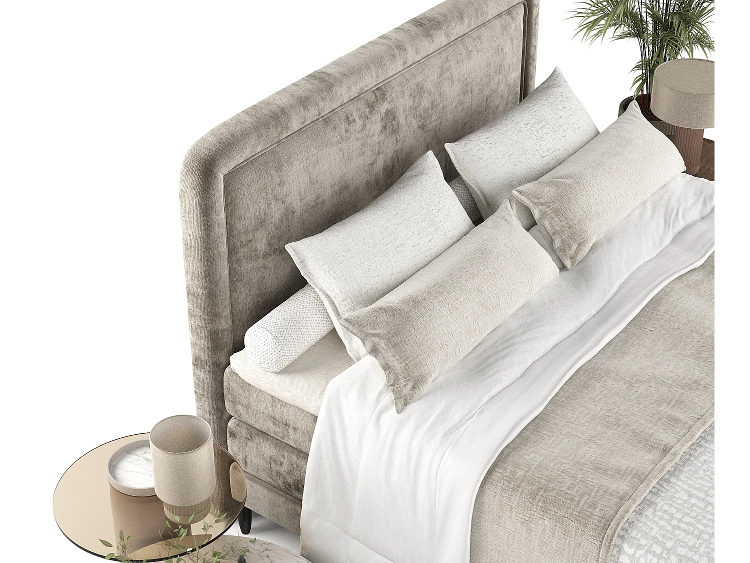 Boxspringbett aus Chenille-Stoff Dove - Matratze - Toppermatratze - 140x200 cm - beige