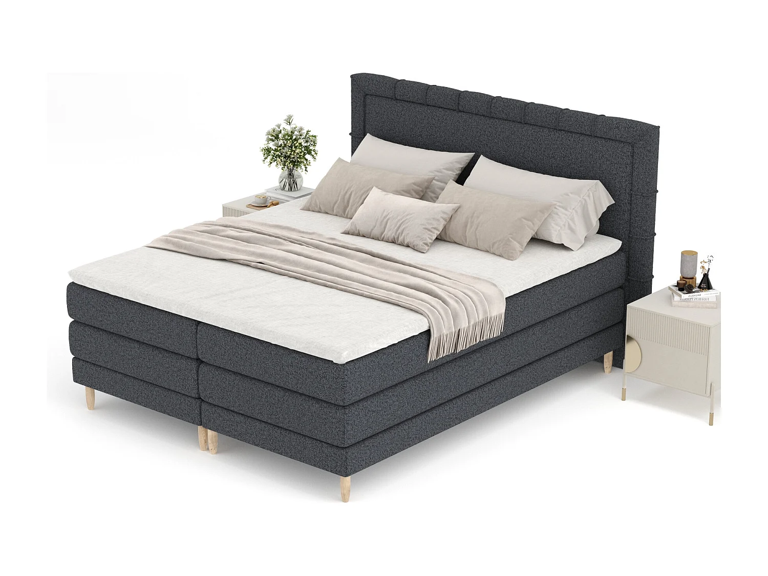 Boxspringbett aus Webstoff Rimini - Matratze - Toppermatratze - 180x200 cm - schwarz