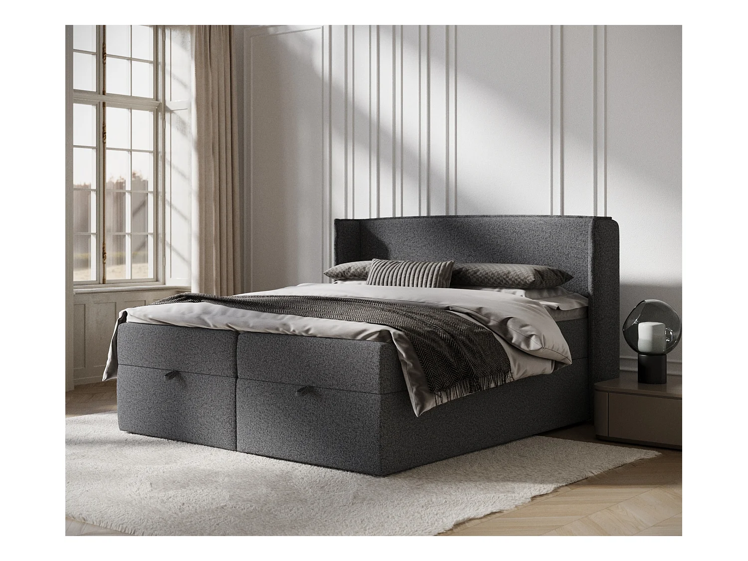 Lit boxspring en toile tissée Passion - matelas - surmatelas - 160x200 cm - noir