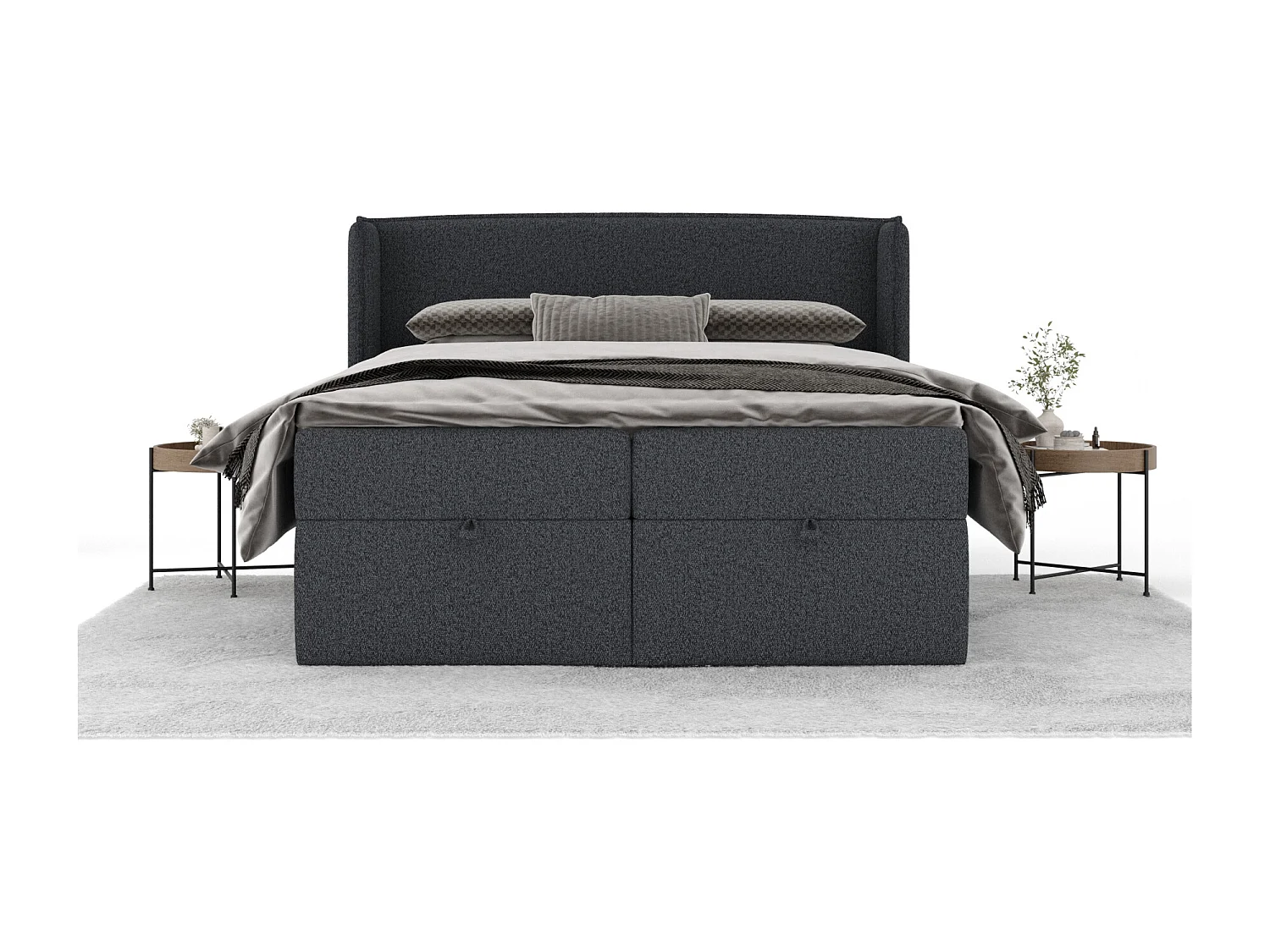 Lit boxspring en toile tissée Passion - matelas - surmatelas - 160x200 cm - noir