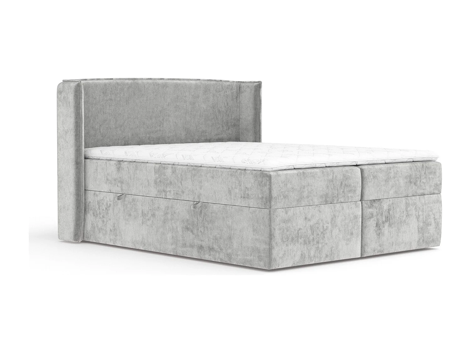 Boxspringbett aus Chenille-Stoff Skyline - Matratze - Toppermatratze - 160x200 cm - hellgrau