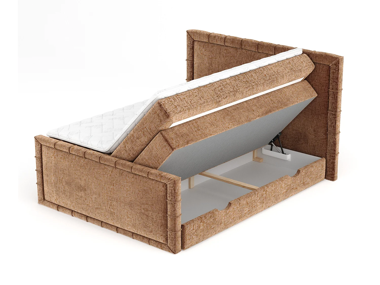 Boxspringbett im Chenille-Stoff Estelle - Matratze - Topper - 160x200 cm - kupferfarbe