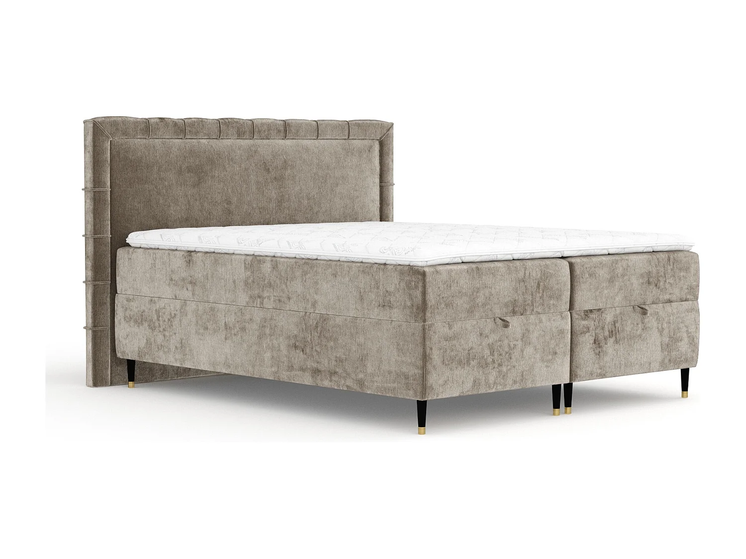 Lit boxspring en tissu chenille Voyage - matelas - surmatelas - 200x200 cm - beige