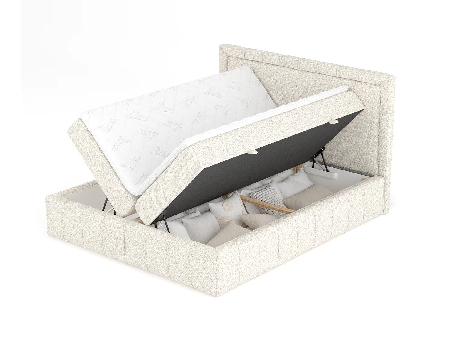 Lit boxspring en tissu bouclette Sundown - matelas - surmatelas - 200x200 cm - cream