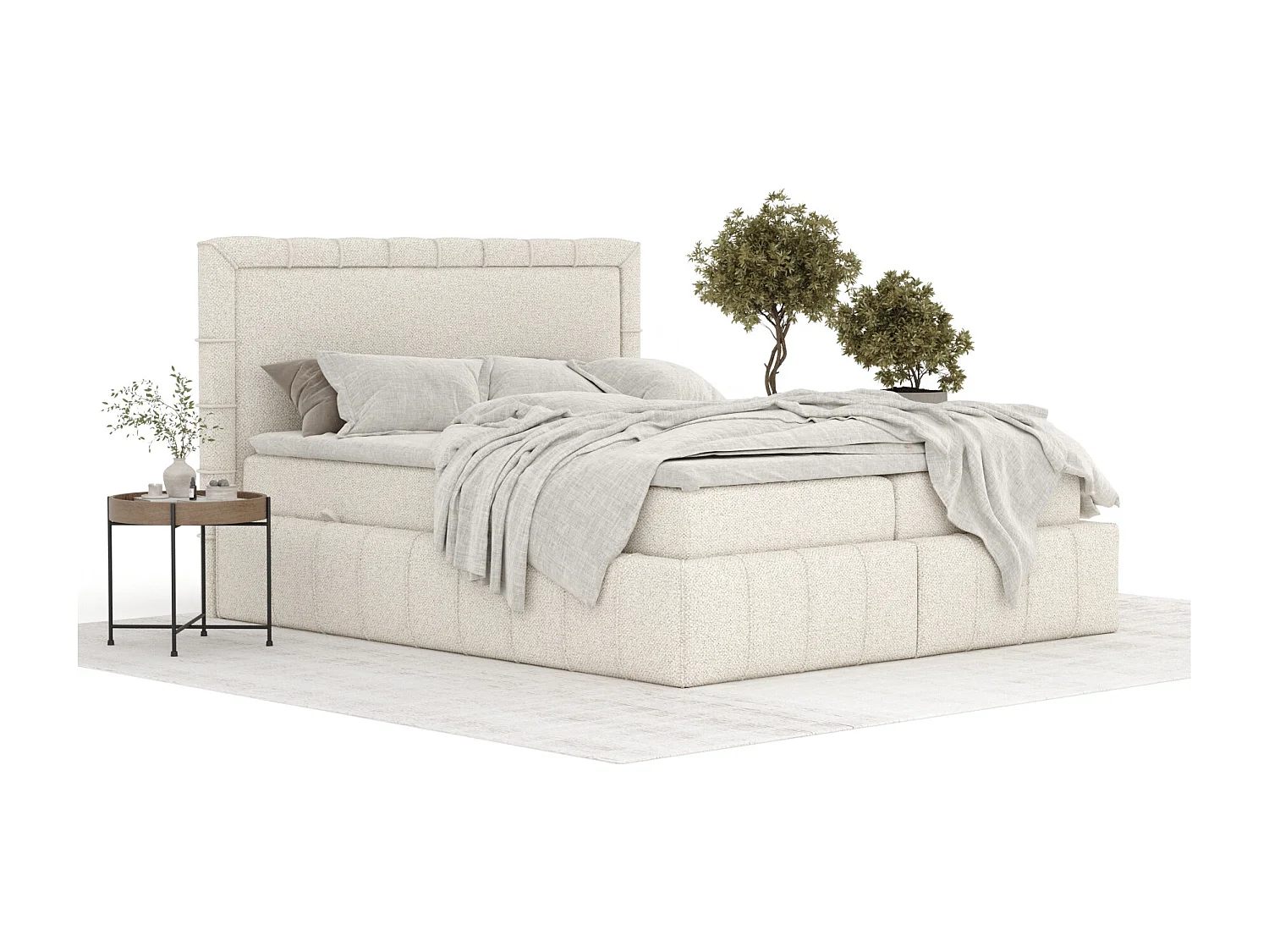 Lit boxspring en tissu bouclette Sundown - matelas - surmatelas - 200x200 cm - cream