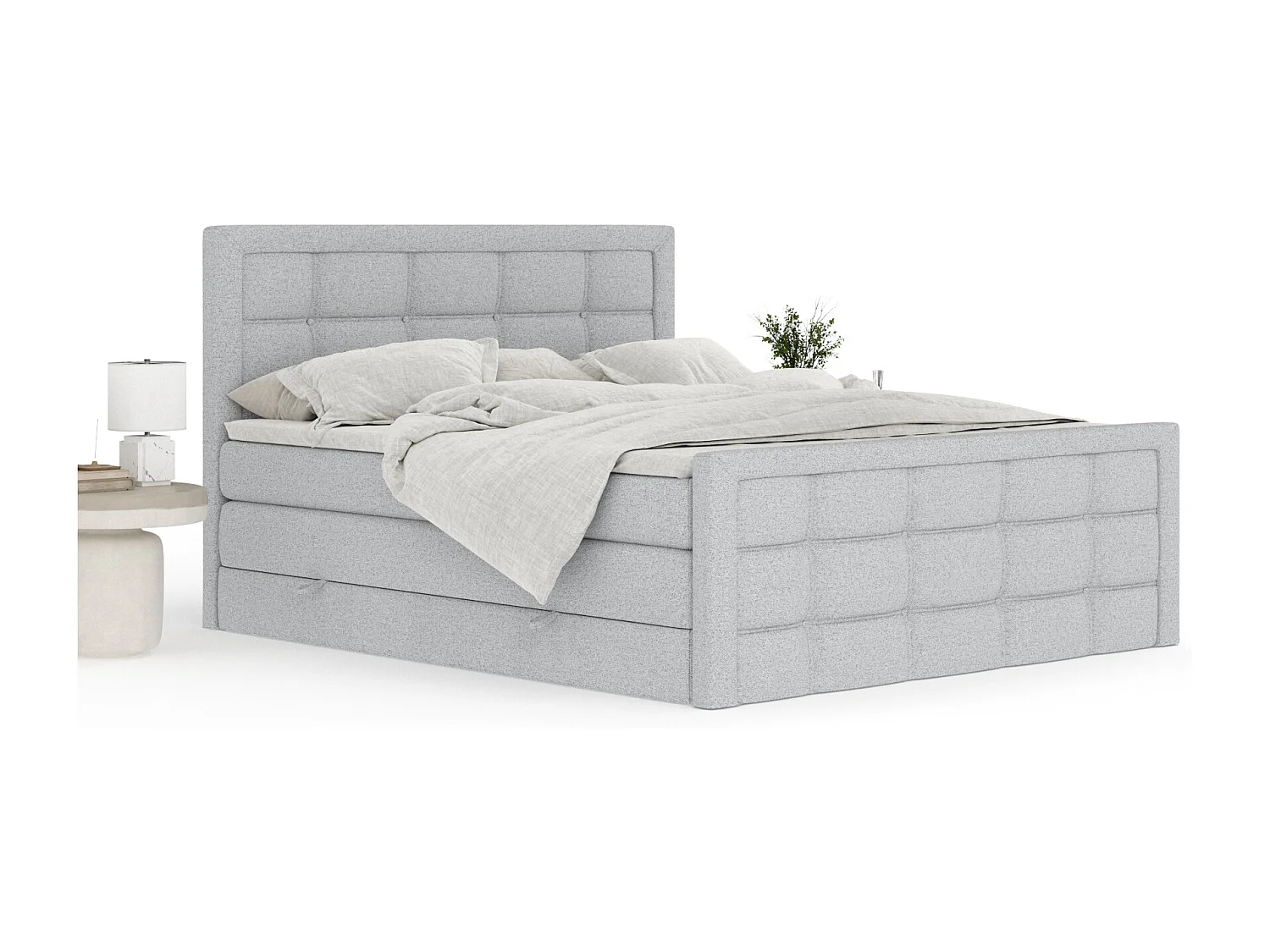 Lit boxspring en toile tissée Ambrosia - matelas - surmatelas - 160x200 cm - gris clair