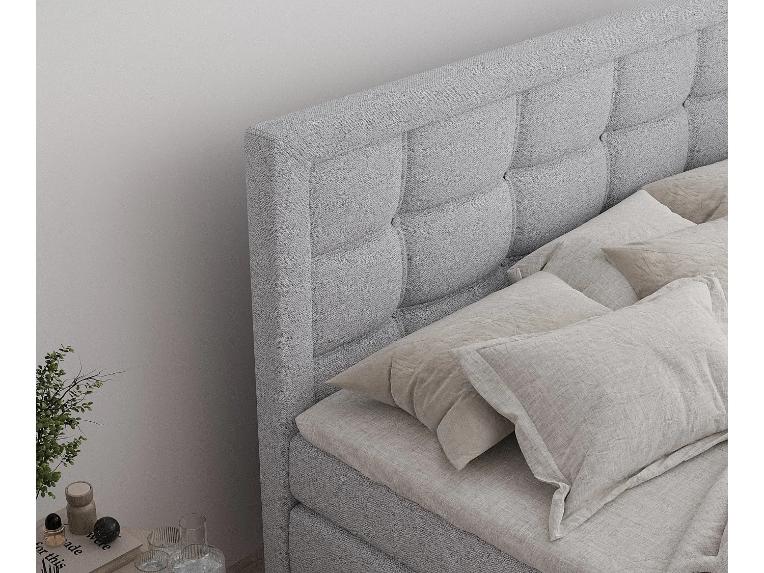 Lit boxspring en toile tissée Ambrosia - matelas - surmatelas - 160x200 cm - gris clair