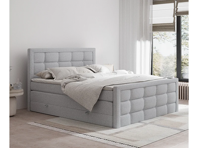 Boxspringbett aus Webstoff Ambrosia - Matratze - Toppermatratze - 160x200 cm - hellgrau