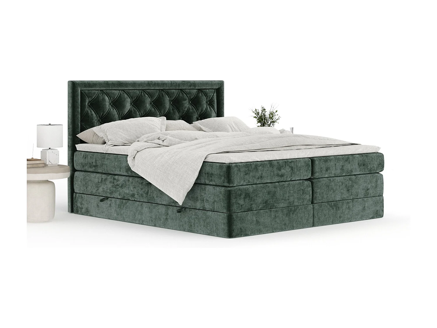Boxspringbett aus Chenille-Stoff Aurelia - Matratze - Toppermatratze - 160x200 cm - grün