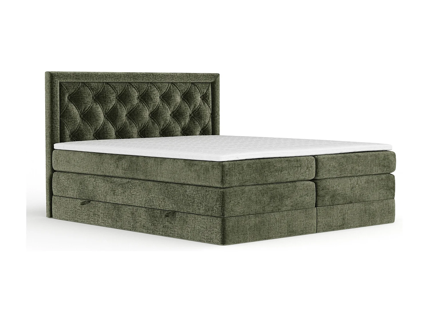 Boxspringbett aus Chenille-Stoff Aurelia - Matratze - Toppermatratze - 160x200 cm - olivenfarbe
