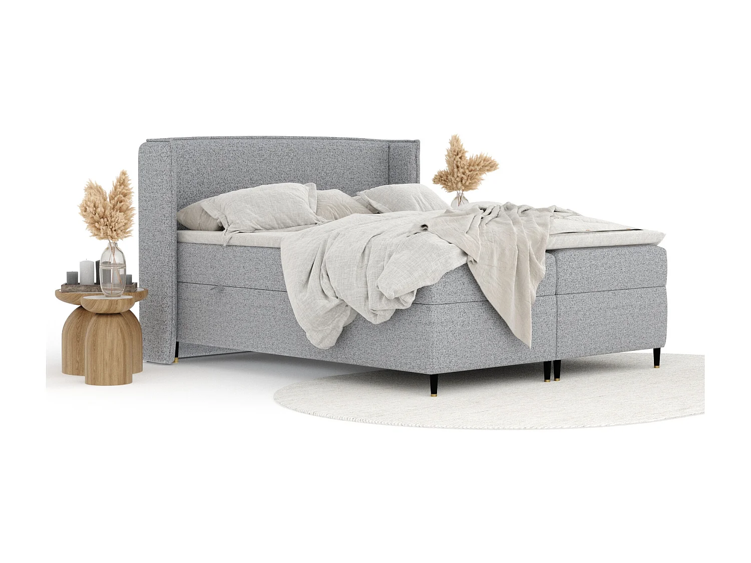 Boxspringbett aus Webstoff Segni - Matratze - Toppermatratze - 200x200 cm - grau