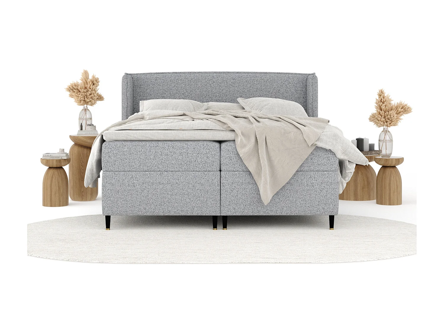 Lit boxspring en toile tissée Segni - matelas - surmatelas - 200x200 cm - gris