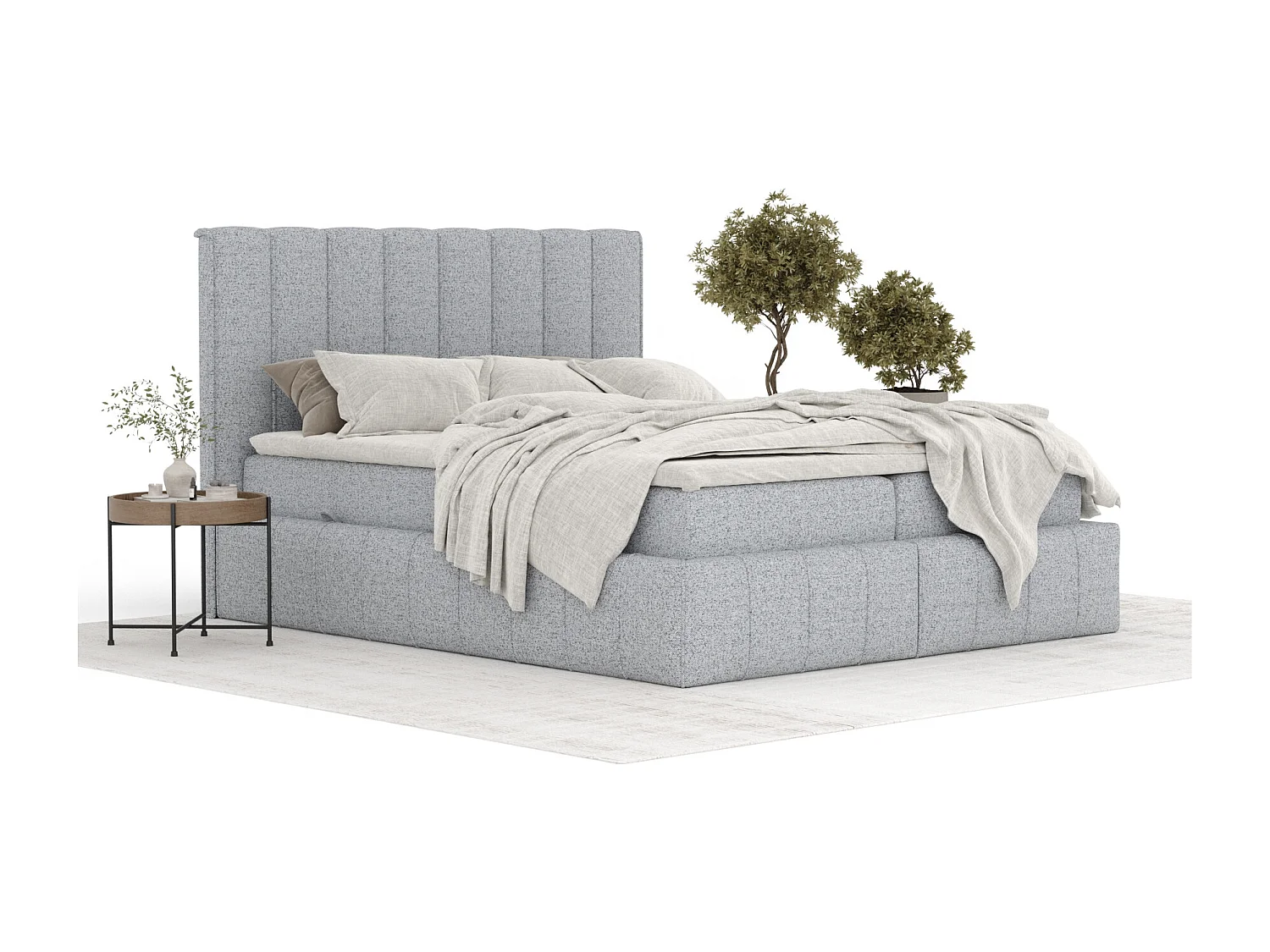 Boxspringbett aus Webstoff Moretti - Matratze - Toppermatratze - 160x200 cm - grau