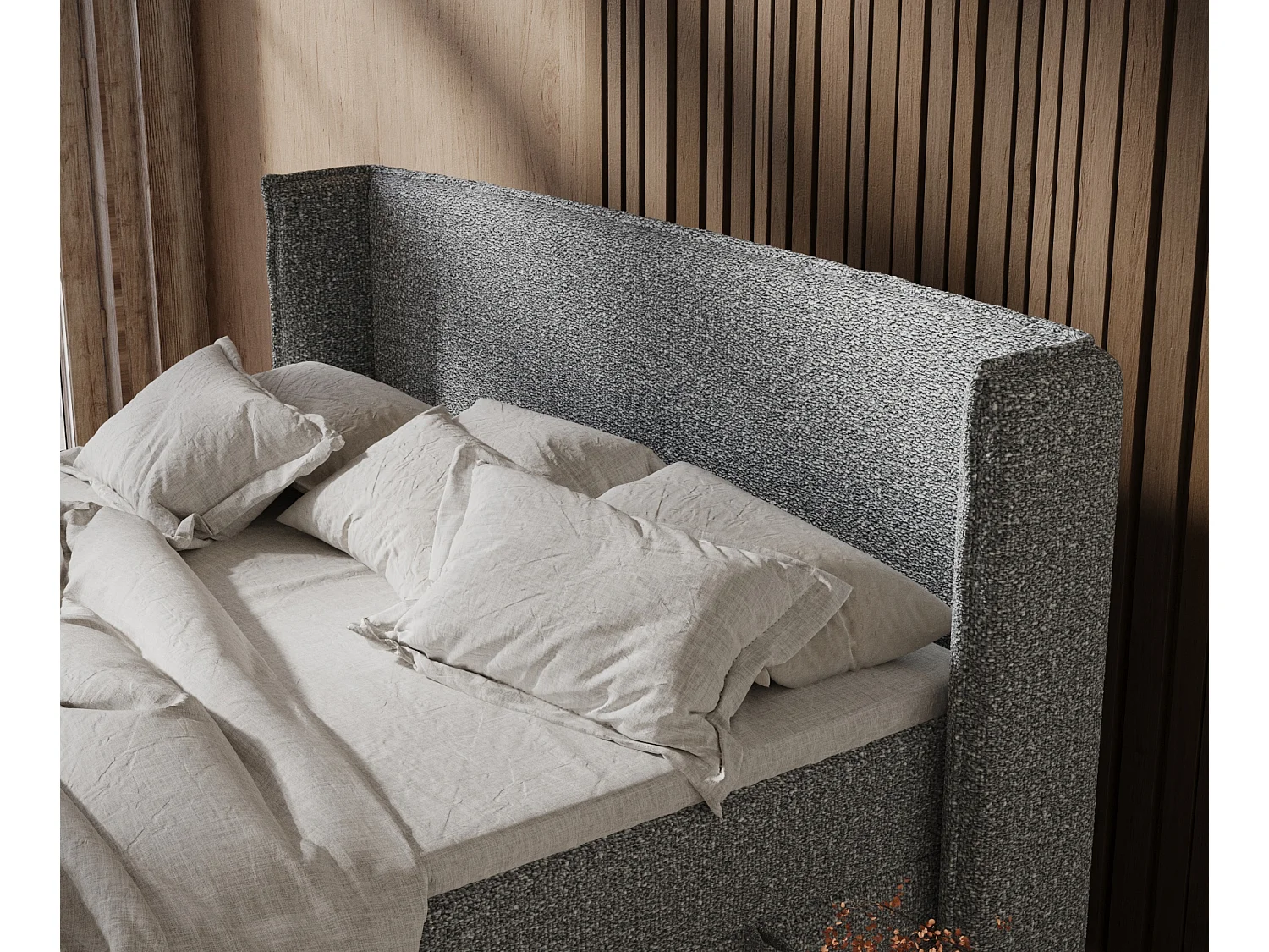 Boxspringbett aus Boucle-Stoff Segni - Matratze - Toppermatratze - 200x200 cm - grau