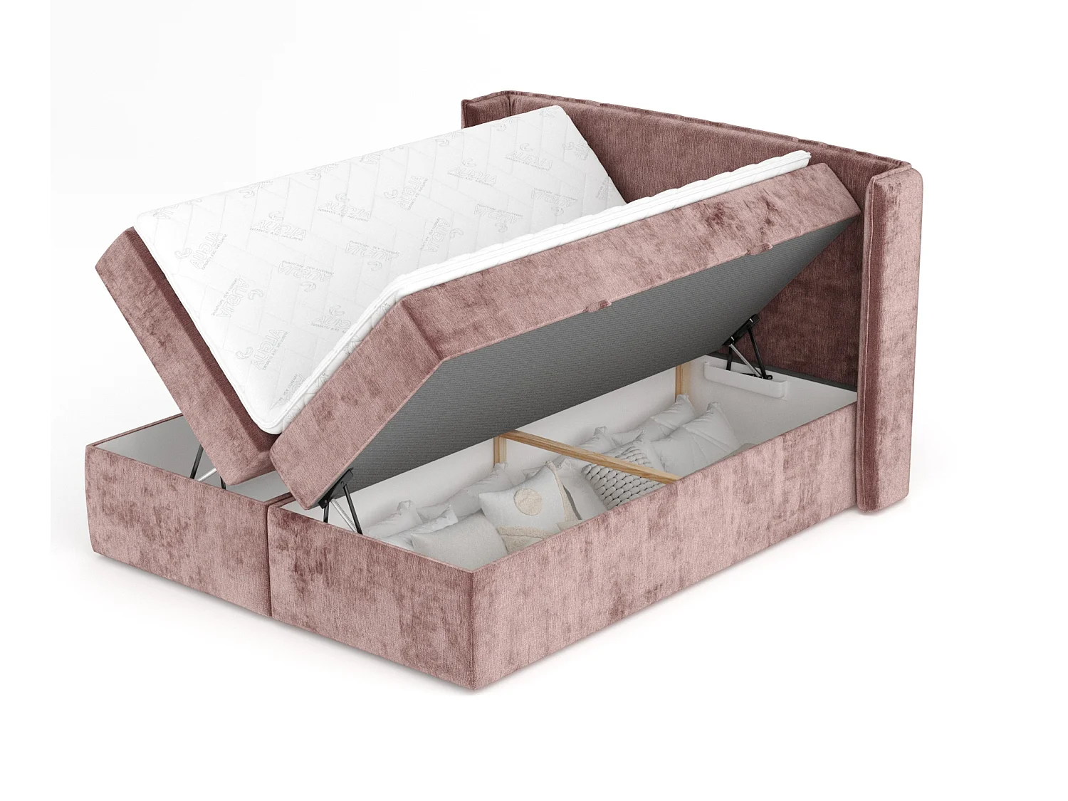 Lit boxspring en tissu chenille Skyline - matelas - surmatelas - 180x200 cm - rose