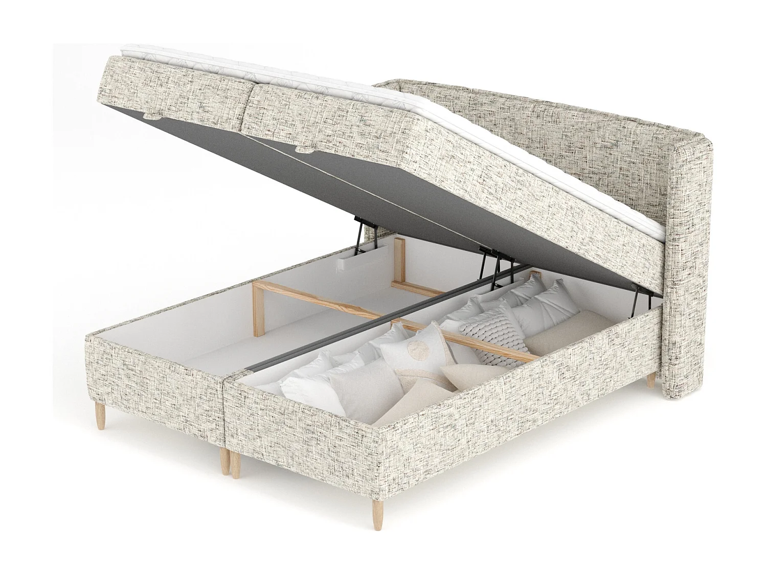 Boxspringbett aus Webstoff Monpelli - Matratze - Toppermatratze - 160x200 cm - beige melange