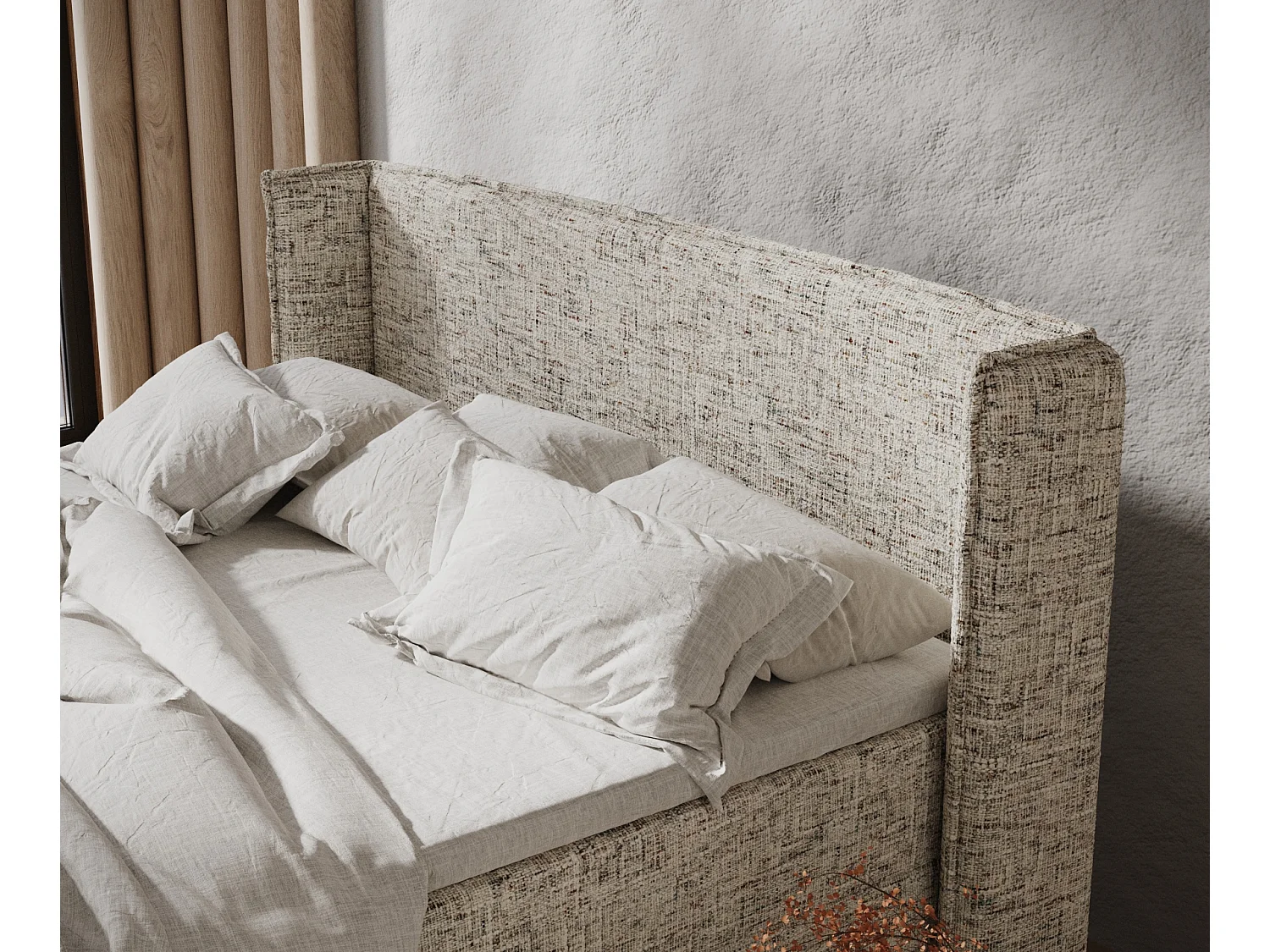 Boxspringbett aus Webstoff Monpelli - Matratze - Toppermatratze - 160x200 cm - beige melange
