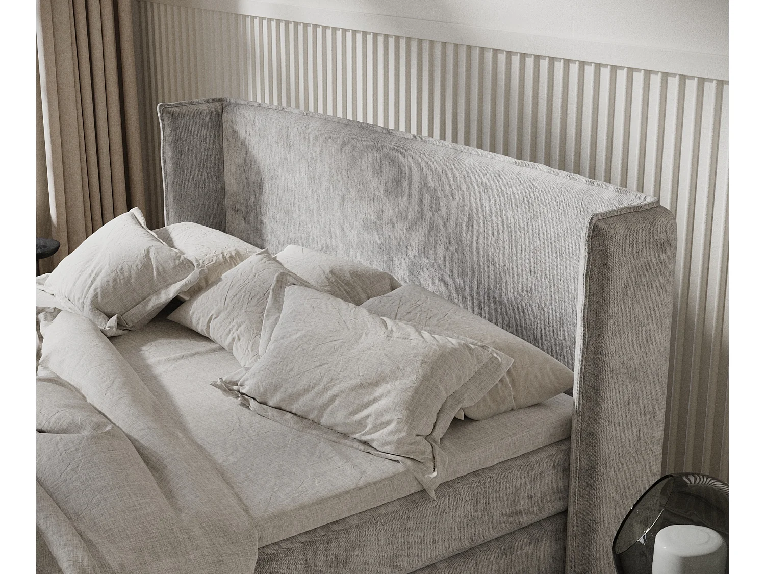 Lit boxspring en tissu chenille Carizzo - matelas - surmatelas - 200x200 cm - gris clair