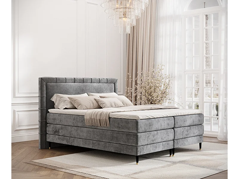 Boxspringbett aus Chenille-Stoff Rimini - Matratze - Toppermatratze - 180x200 cm - grau