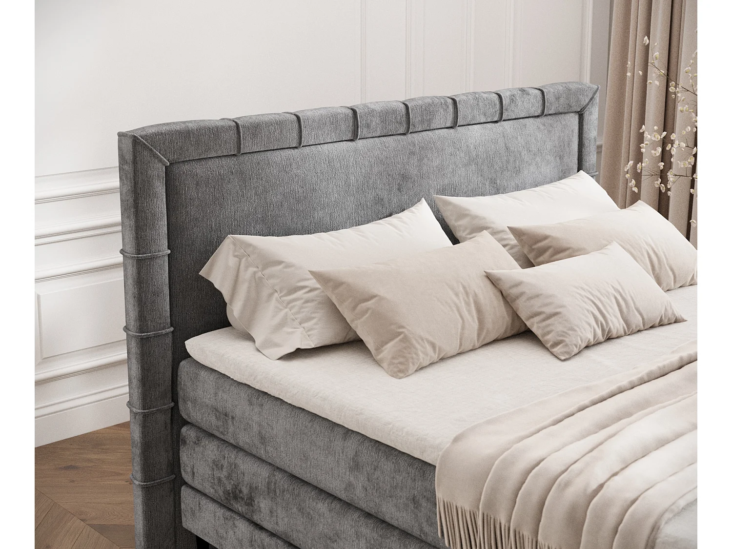 Lit boxspring en tissu chenille Rimini - matelas - surmatelas - 180x200 cm - gris