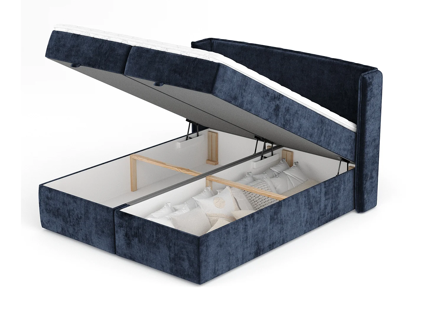 Lit boxspring en tissu chenille Passion - matelas - surmatelas - 180x200 cm - bleu marine