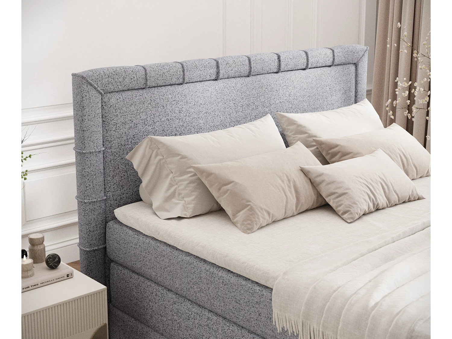 Lit boxspring en toile tissée Rosabel - matelas - surmatelas - 160x200 cm - gris