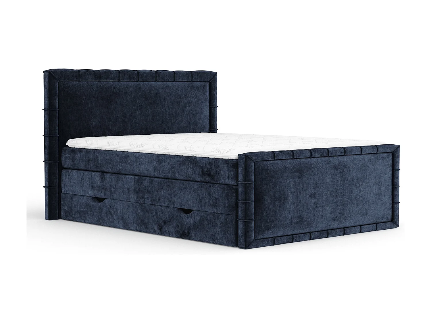 Boxspringbett im Chenille-Stoff Estelle - Matratze - Topper - 200x200 cm - marineblau