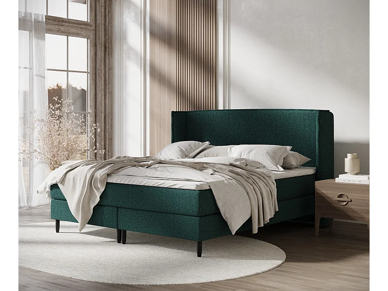 Lit boxspring en toile tissée Ardis - matelas - surmatelas - 180x200 cm - vert