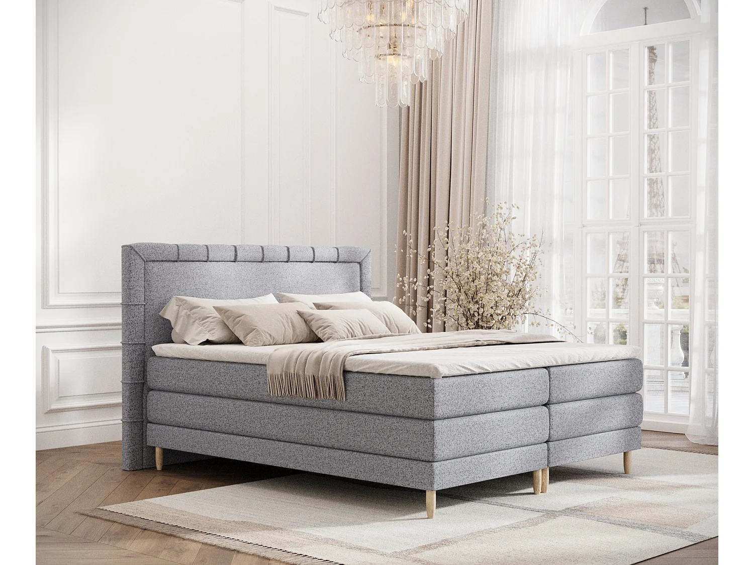 Boxspringbett aus Webstoff Rimini - Matratze - Toppermatratze - 200x200 cm - grau