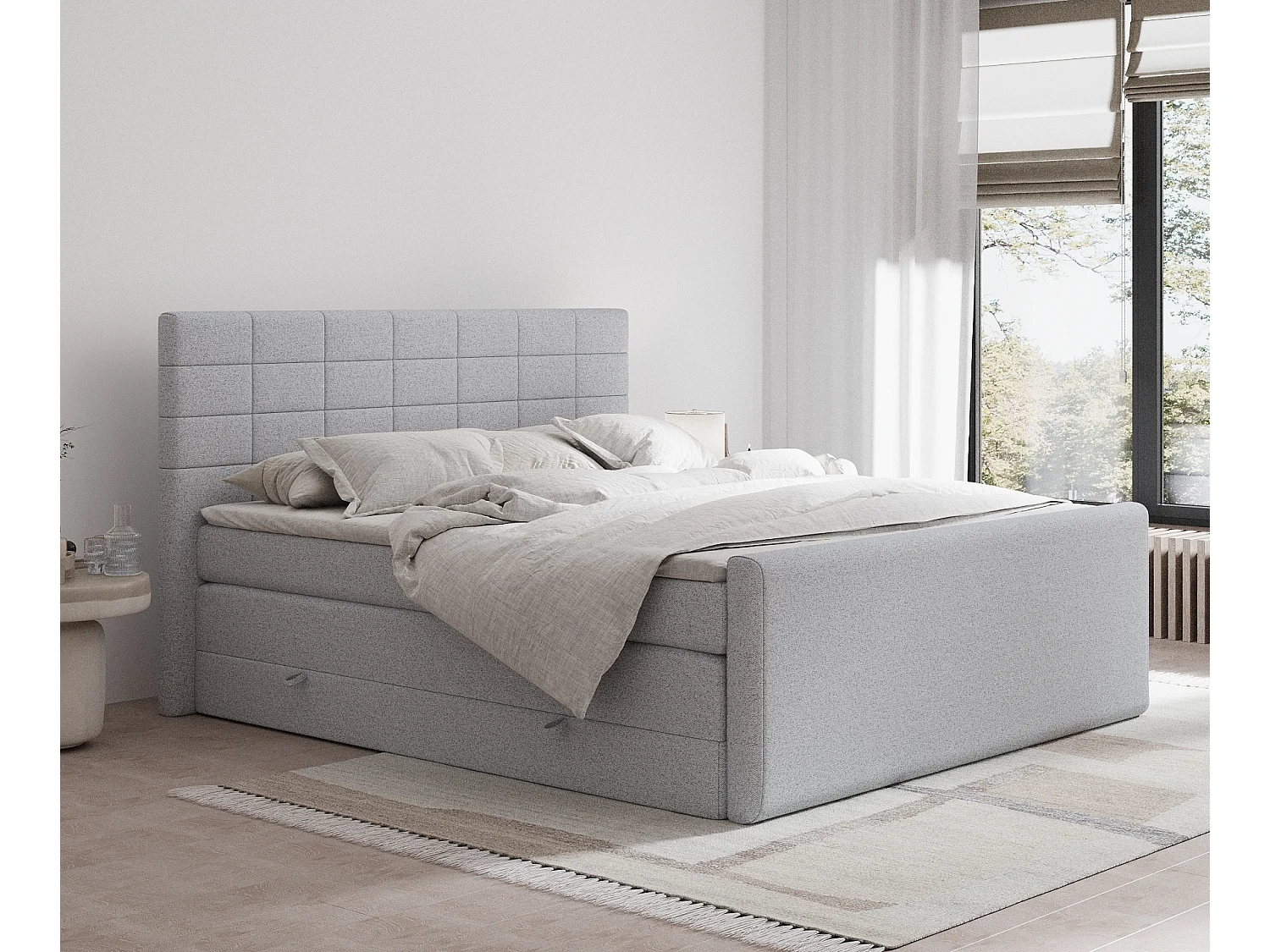 Lit boxspring en toile tissée Ava - matelas - surmatelas - 180x200 cm - gris clair