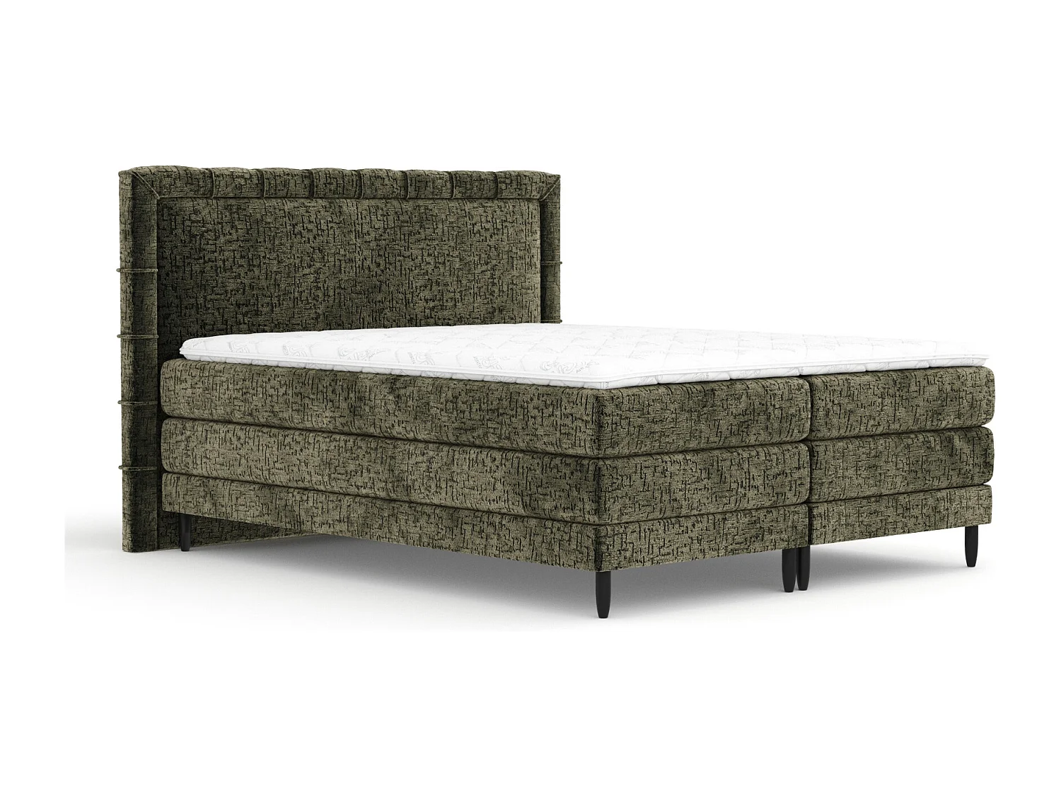 Lit boxspring en tissu chenille Rimini - matelas - surmatelas - 180x200 cm - vert olive