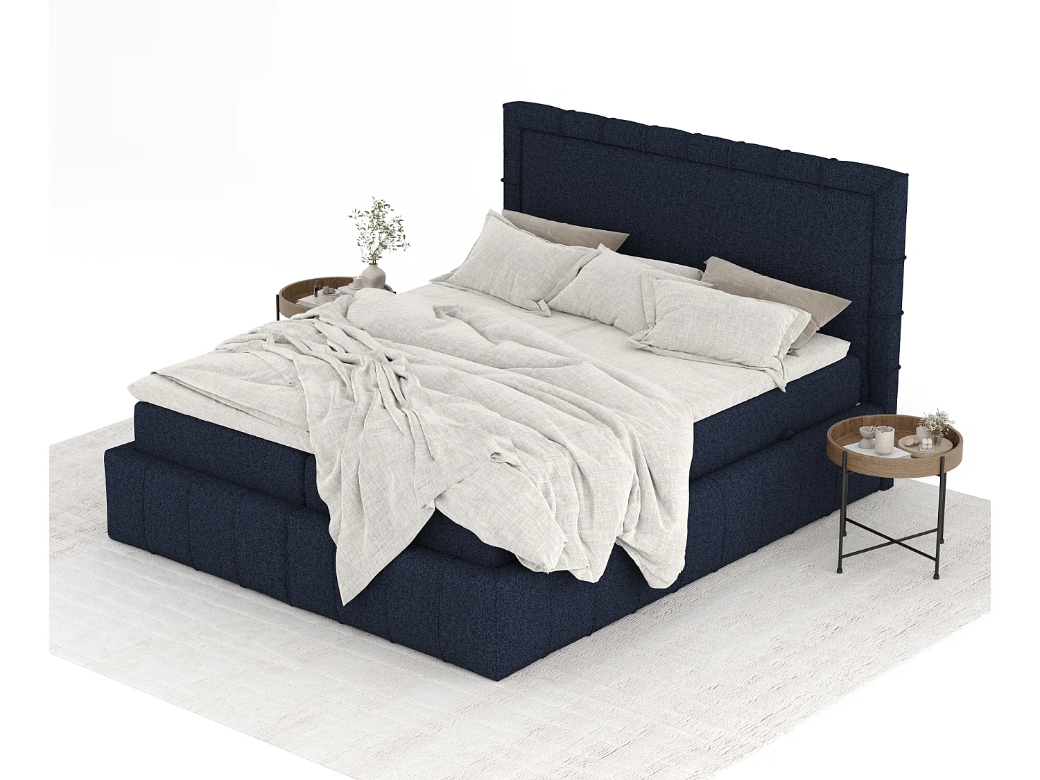 Boxspringbett aus Webstoff Sundown - Matratze - Toppermatratze - 200x200 cm - marineblau